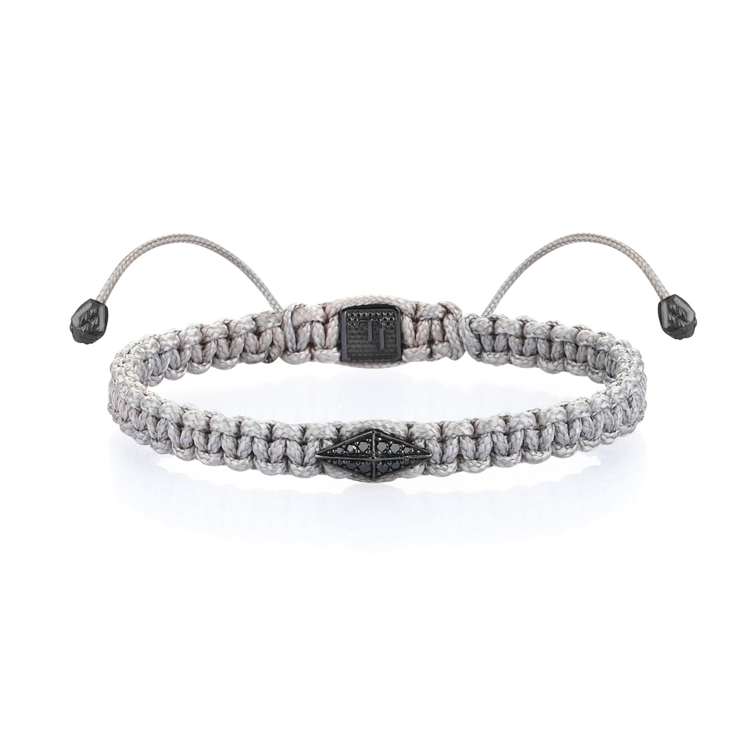 Gray Macrame Iconic Diamondback (1) Silver Bracelet in Black Rhodium with Black Diamonds