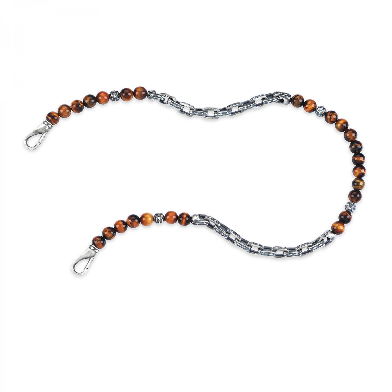 Oxidised Silver Cubic Trouser Chain with Tiger Eye Beads, 10.00mm