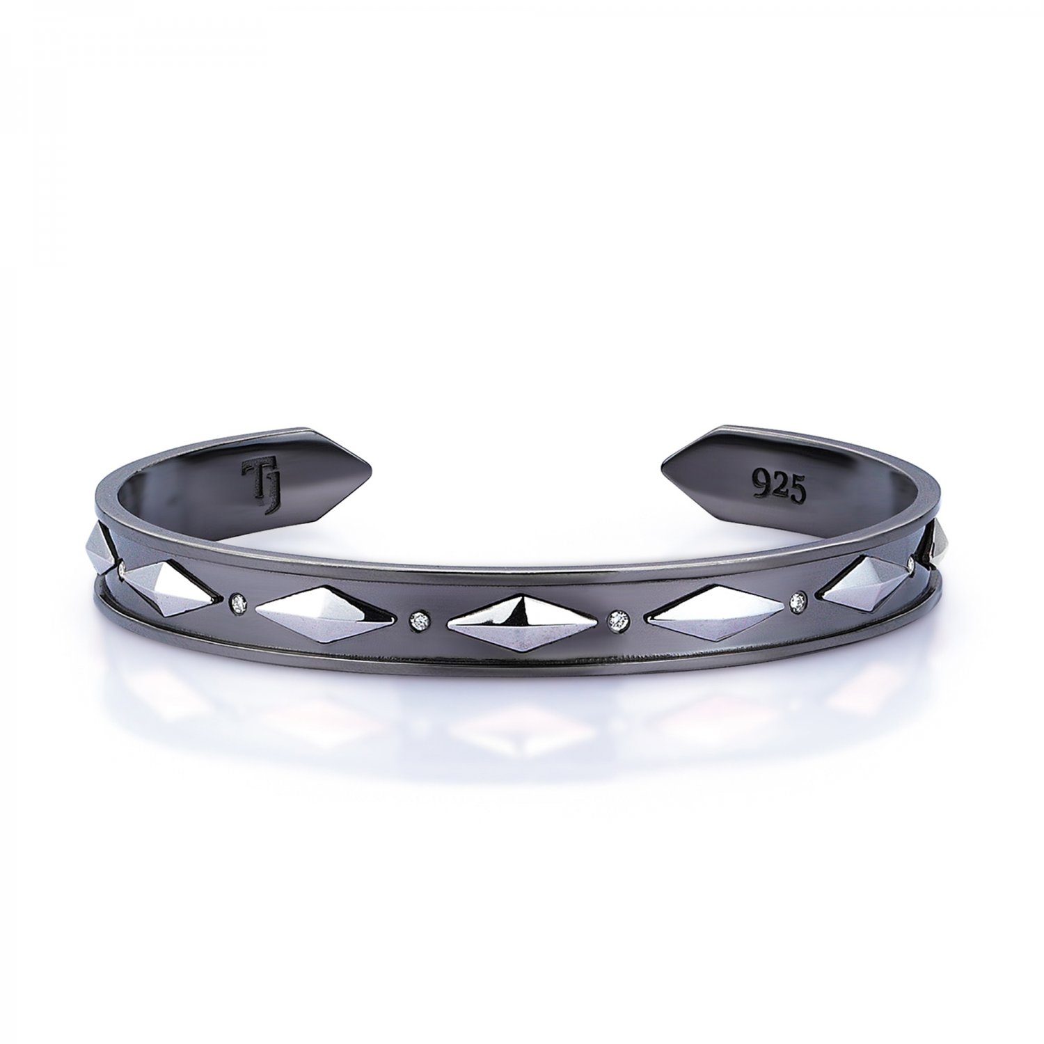 Sterling Silver Cubic Snake Cuff in Black and White Rhodium with Diamonds  - 9,00mm