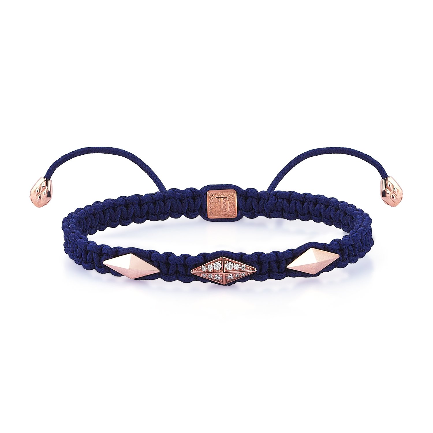 Blue Macrame 18K Gold Iconic Diamondback (3) Bracelet in Rose w/ Diamonds