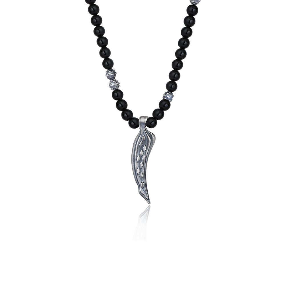 Snake Tooth Necklace with Black Onyx Beads