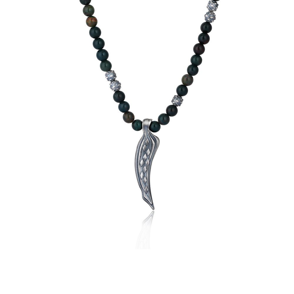 Snake Tooth Necklace with Blood Stone Beads