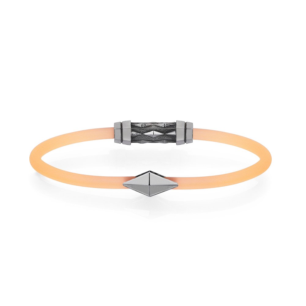 Orange Rubber Silver Diamondback Bracelet in Black Rhodium - for him