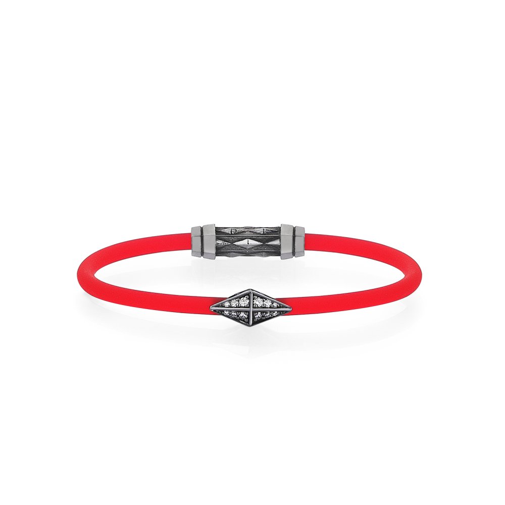 Red Rubber Silver Diamondback Bracelet in Black Rhodium with Diamonds - for her