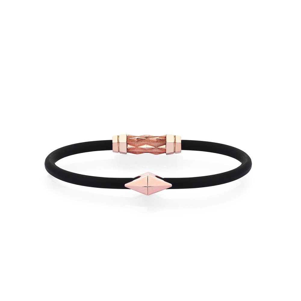 Black Rubber Silver Diamondback Bracelet in Rose - for her