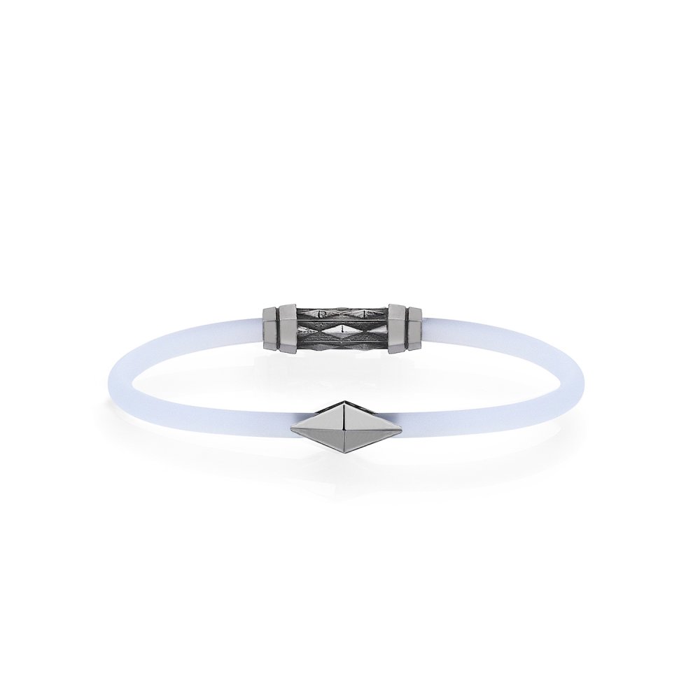 Frosted White Rubber Silver Diamondback Bracelet in Black Rhodium - for her