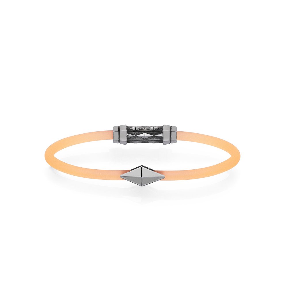 Orange Rubber Silver Diamondback Bracelet in Black Rhodium - for her