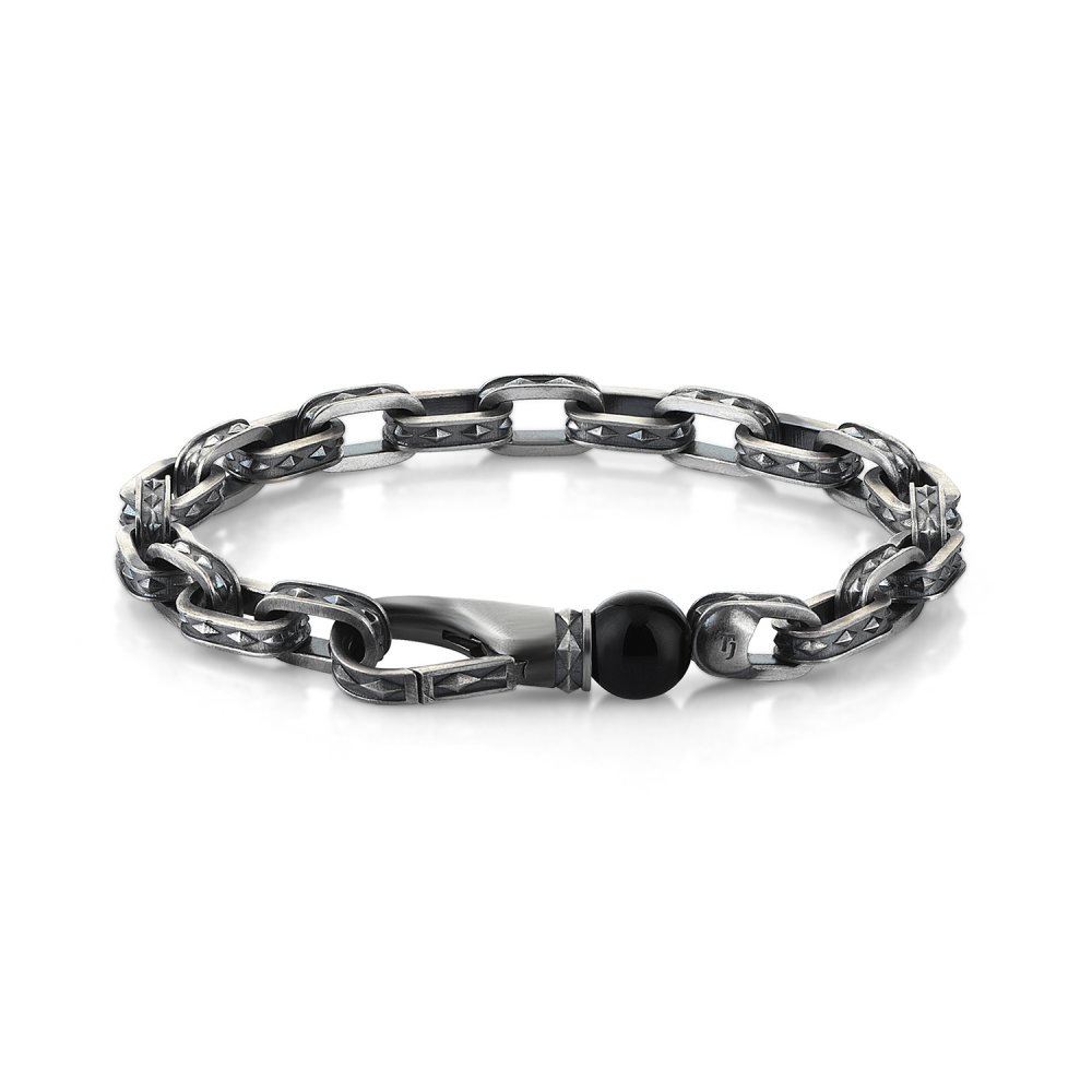 Cubic Style Chain Bracelet w/ Black Onyx Bead, 10.00mm