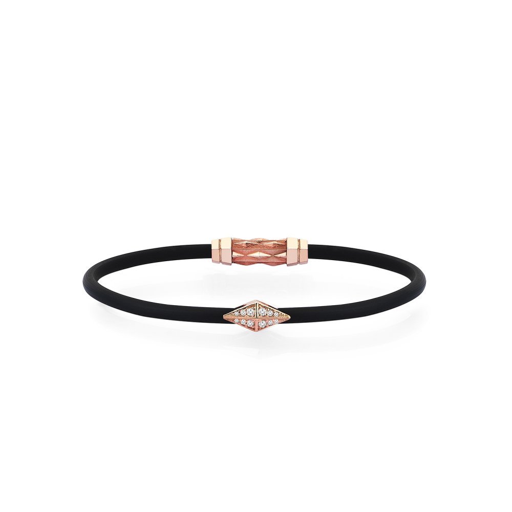 Black Rubber Silver Diamondback Bracelet in Rose with Diamonds - for him