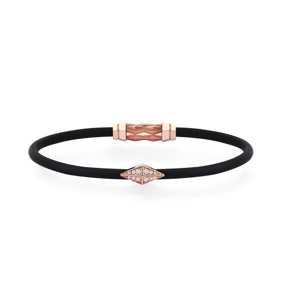Black Rubber 18K Gold Iconic Diamondback Bracelet in Rose w/ Diamonds - for him