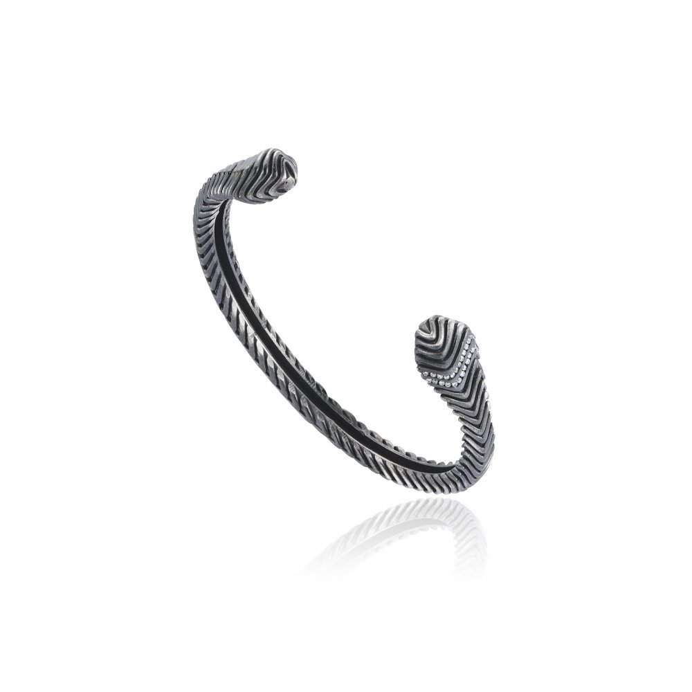 Oxidised Silver Serpi Cuff with Diamonds