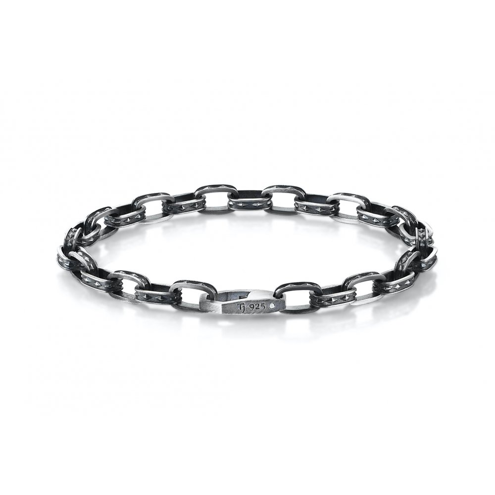 Oxidised Silver Cubic Chain Bracelet